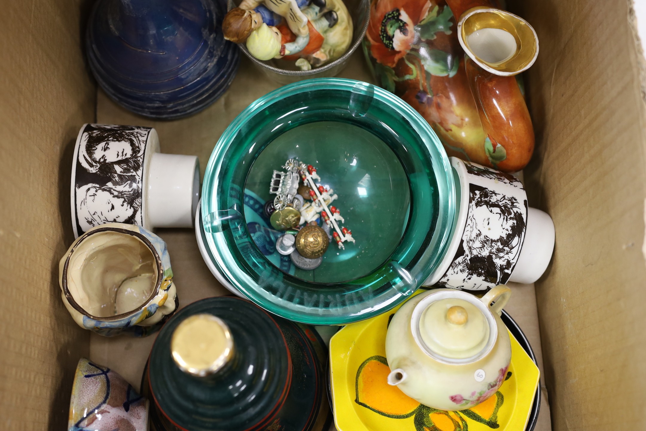 Mixed ceramics and glass including a Roman style glass vase